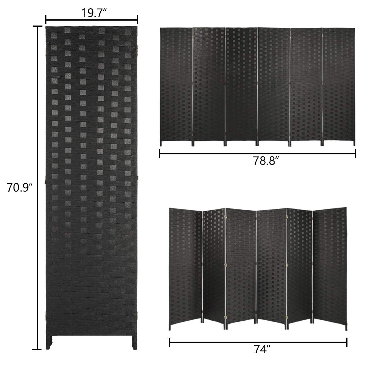 Black 4 Panel Aclumsy 6 Ft Tall Room Dividers Double Side Woven Fiber Room Divider Better Privacy Screen Folding Partition Wall Divider Space Seperate Indoor Decorative 4 Panel Screen Freestanding Room Dividers