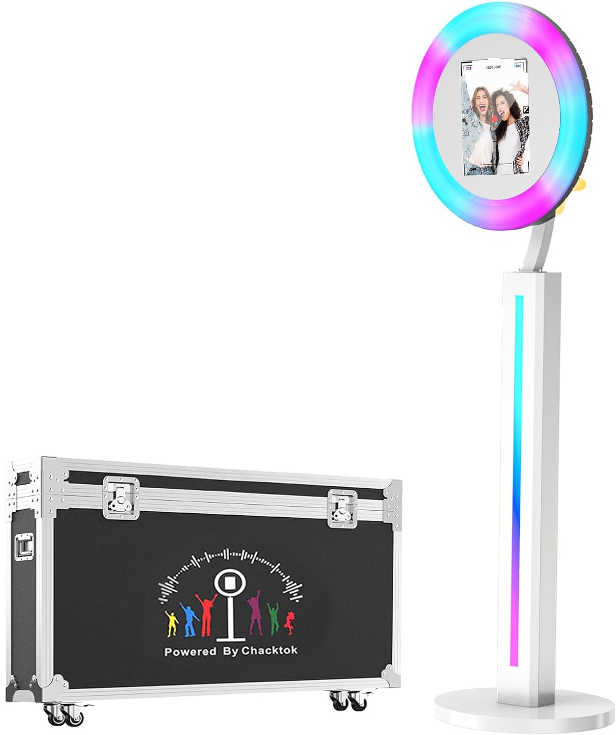 Photo 1 of Portable Photo Booth Compatible with Any Ipad, 2 Months ChackTok PhotoBooth VIP Member,RGB Music Sync, Software APP,Remote Control, Ring Light,Selfie Photo Booth with Flight Case White