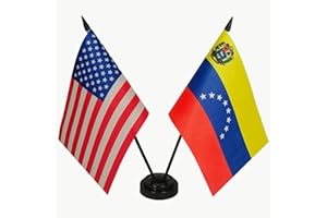 ZIGVERT US & Venezuela Friendship Flag Display - Twin Desk Set-Miniature Desktop Flag