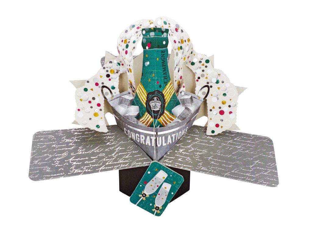 Champagne Popping Congratulations Pop Up Greeting Card 3D Pop-Up Cards