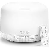 ASAKUKI Essential Oil Diffuser 500ml, Ultrasonic Aromatherapy Humidifier with Remote Control, 7 LED Colors, Timer & Auto-Off, Large Room Diffuser (White)