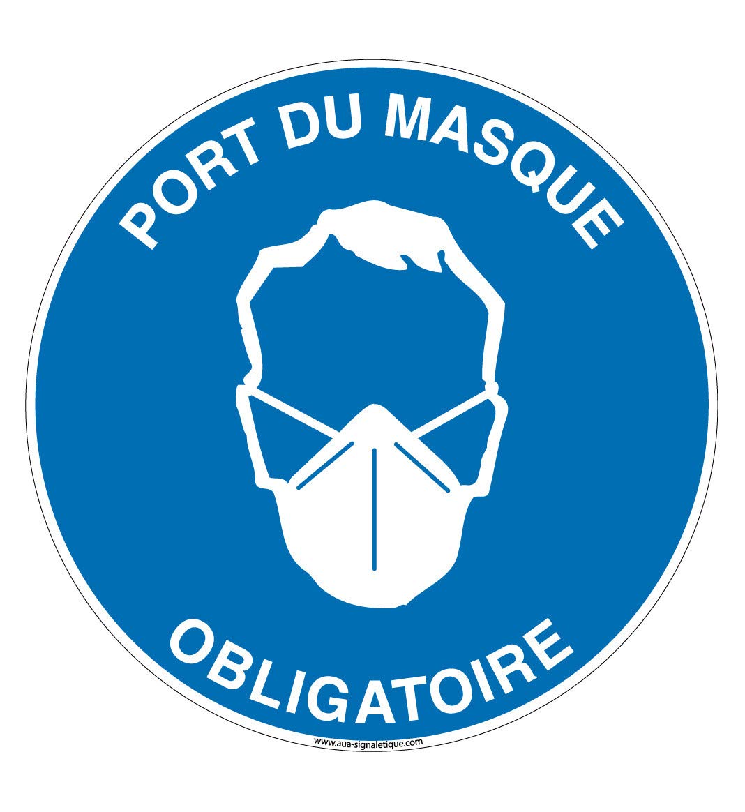 AUA SIGNALETIQUE - Panneau Port du Masque Obligatoire Circulaire - Ø 200 mm, Vinyl Adhésif
