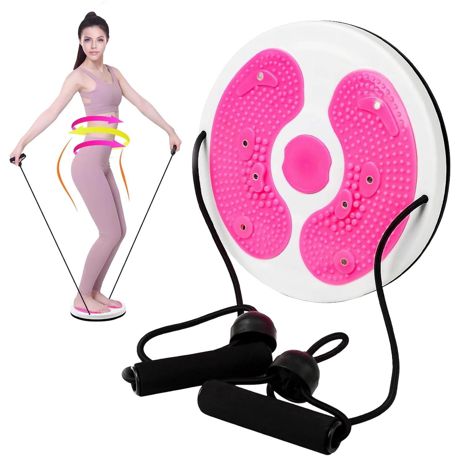 Waist Twisting Disc, Waist Whisper with Resistance Bands and Foot Massage, Body Shaping Waist Whisper Twisting Disc Board, Waist Trainer Machine for Exercise and Toning Fitness Gym