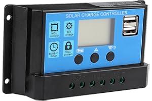 SUUONEE Solar Charge Controller, 60A/50A/40A/30A/20A/10A 12V 24V Auto Solar Charge Controller PWM Controller (30A)