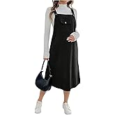 MakeMeChic Women's Maternity Overalls Dress Wide Strap Sleeveless Open Back A Line Pregnancy Midi Dresses