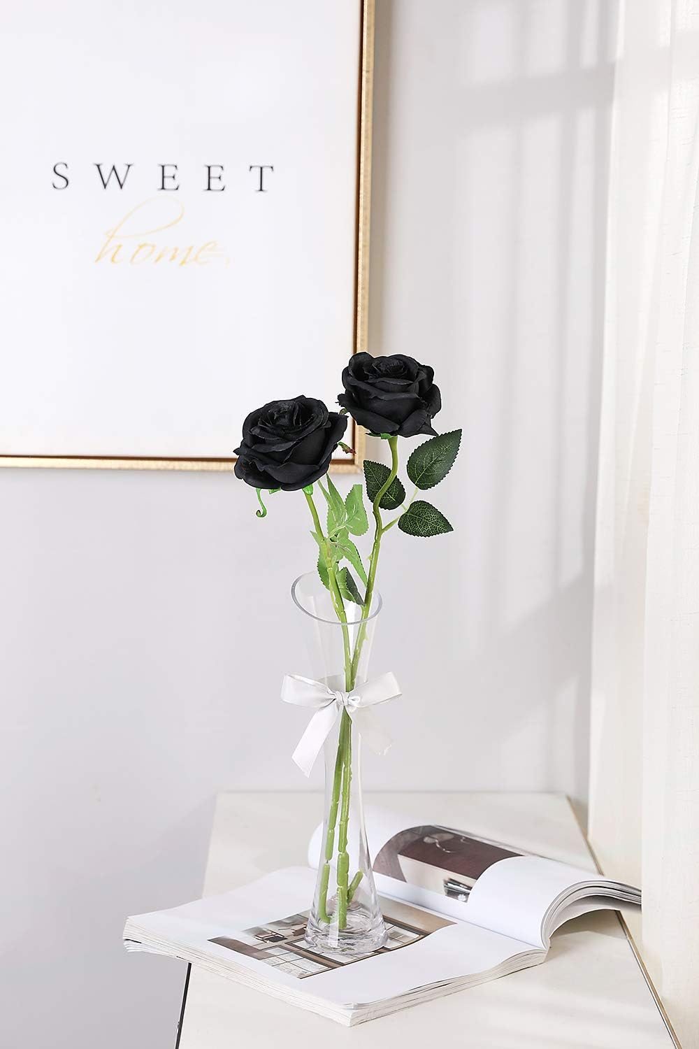 Veryhome Artificial Flowers Silk Roses Real Touch Bridal Wedding Bouquet For Home Garden Party Floral Decor 10 Pcs Black Amazon Co Uk Kitchen Home