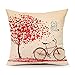 4TH Emotion Valentine's Day Throw Pillow Case Cushion Cover Cotton Linen 18 x 18 Inch Red Tree and Love Bicycle Home Decoration(Sweet Heart)