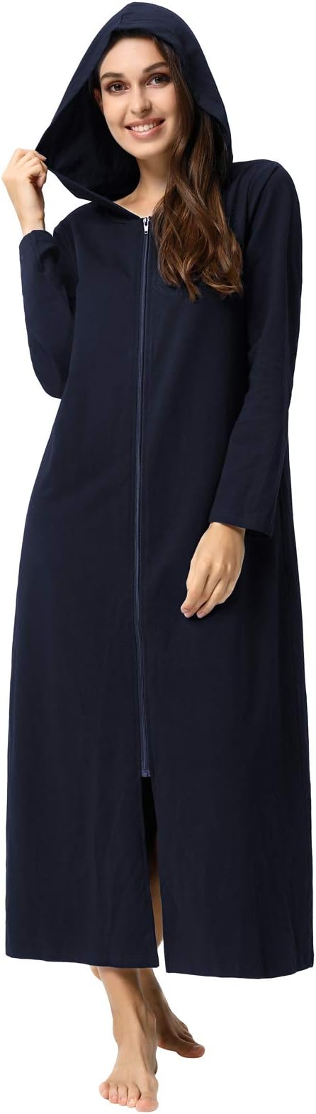 Women Lightweight Robes Hoodie Long Sleeve Zipper Kimono with Pockets