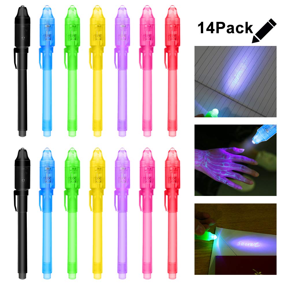 Vegena Invisible Ink Pen, 14Pcs Spy Pen with UV Light, Secret Message, Party Goody Bag Stuffer, Detective Birthday Party Accessory for Kids