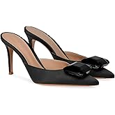 CarolieRossi Woman Heeled Mules Rhinestone Pointy Closed Toe Sandals Kitten High Heels Sandals Summer Slip on Mule Heels Bridal Dress Shoes