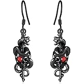 Peireara Gothic Earrings for Women 925 Sterling Silver Snake Skull Dangle Earrings Gothic Jewelry Gifts for Women