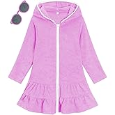 LUCKYGAL Girls Swim Cover Up Kids Long Sleeve Swimsuit Coverup Terry Beach Pool Clothes with Sunglasses