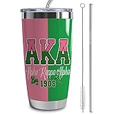 LLKJHGE AKA Sorority Gifts for Women, AKA Paraphernalia Tumbler 20 oz, 1908 Pink Green Idea Gifts for Women Girl Sisters, Stainless Steel Insulated Tumbler with Straw and Lid (aka pink+green)