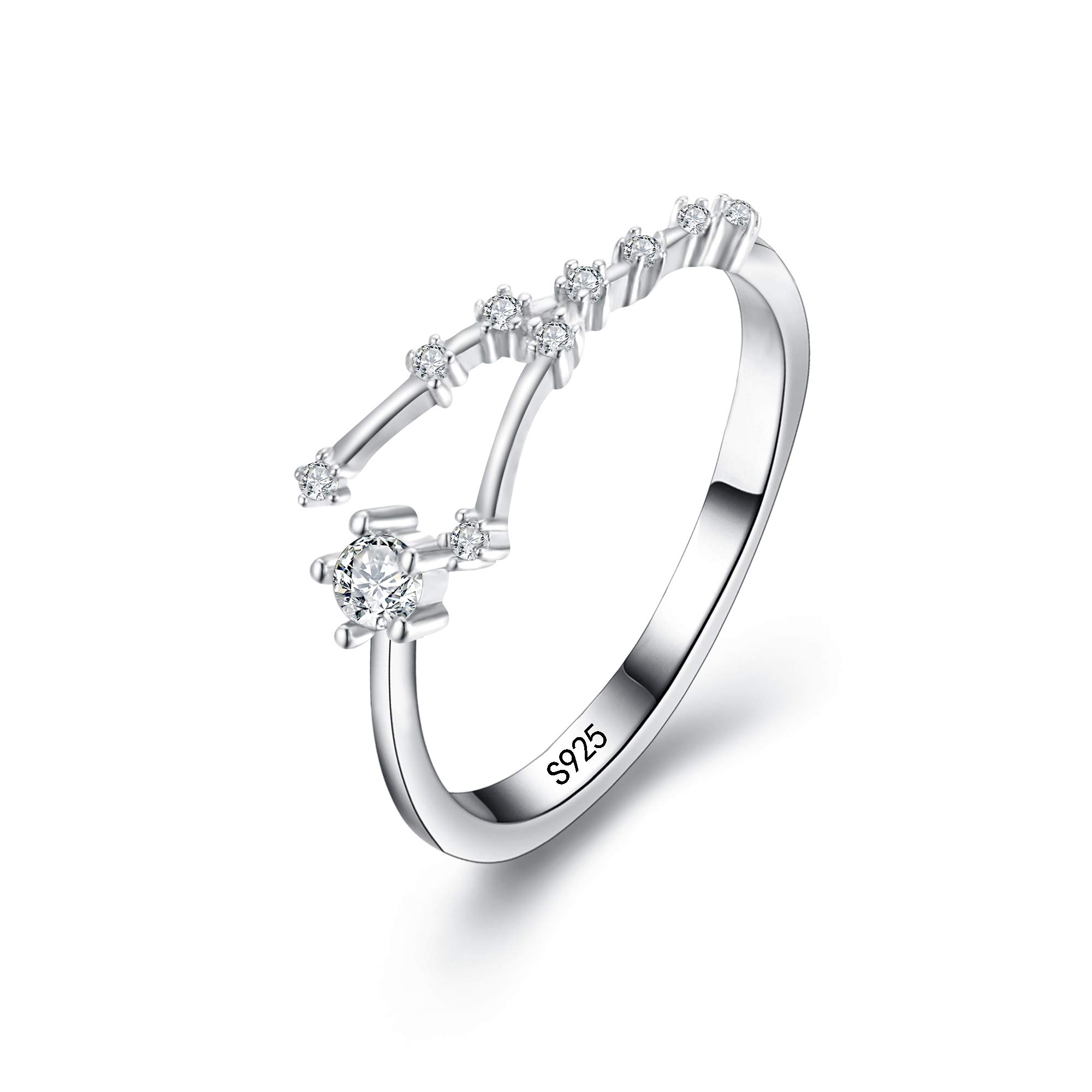 Clearine 925 Sterling Silver CZ Adjustable Statement Ring for Women -Taurus Horoscope Zodiac 12 Constellation Astrology Jewellery