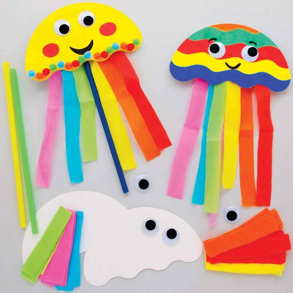 Baker Ross FE235 Jellyfish Puppet Kits - Pack of 8, Colourful Craft for Kids Build Your Own Rainbow Wands,White