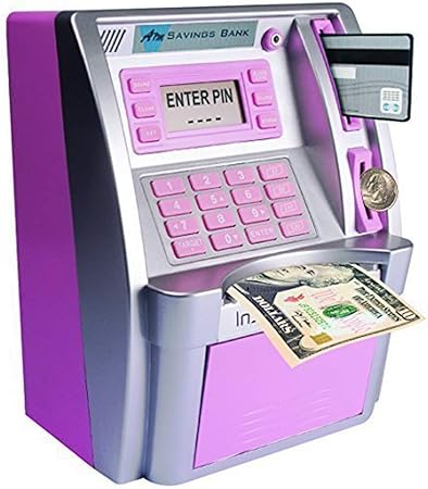 yaboo atm savings bank digital piggy money bank machine electronic cash coin money box for kids pink