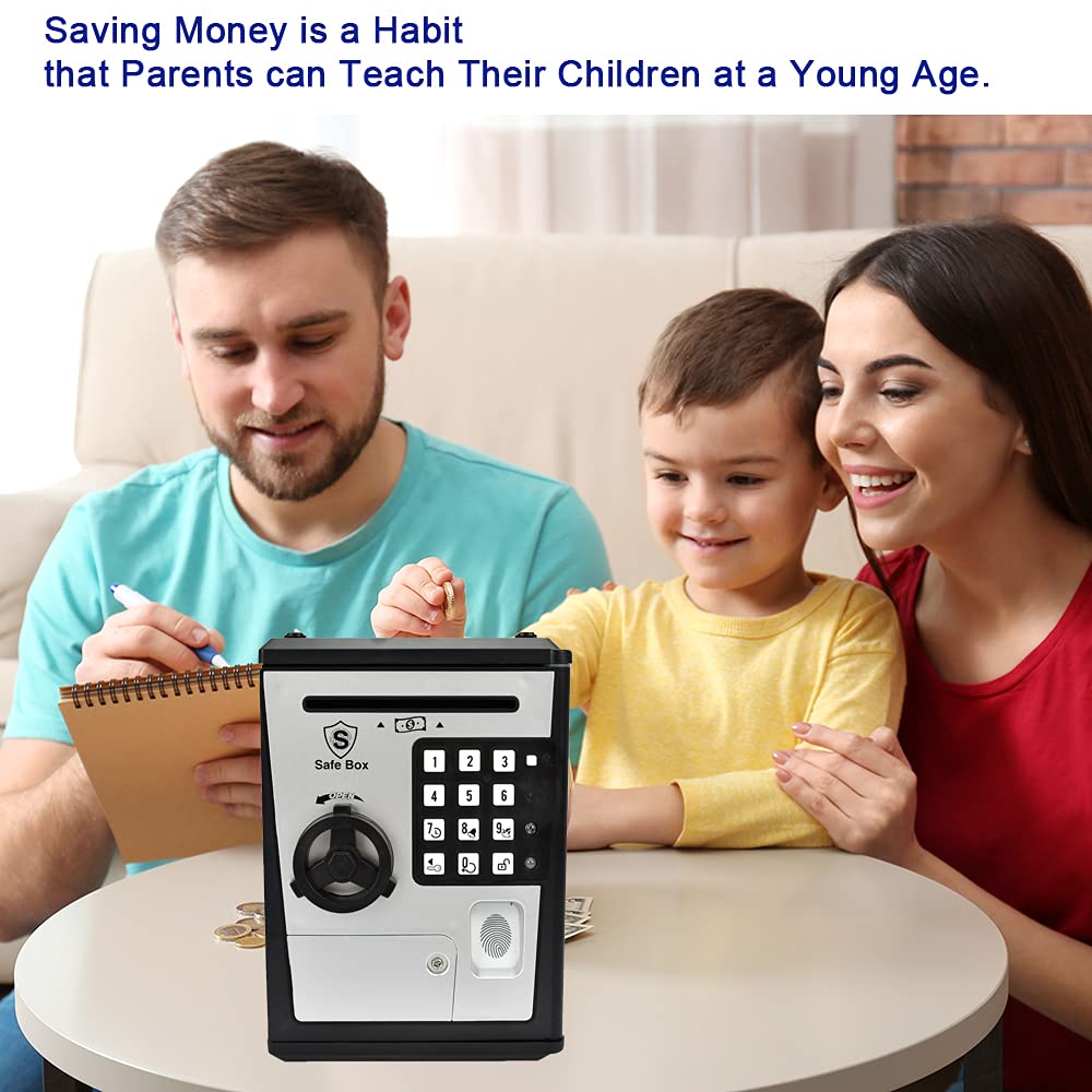 Kids Safe Bank - Piggy Bank with Password and Fingerprint Lock, Voice Money Bank, Cool and Educational Gift for Boys and Girls with Time-Stamped Log of Last Three Accesses