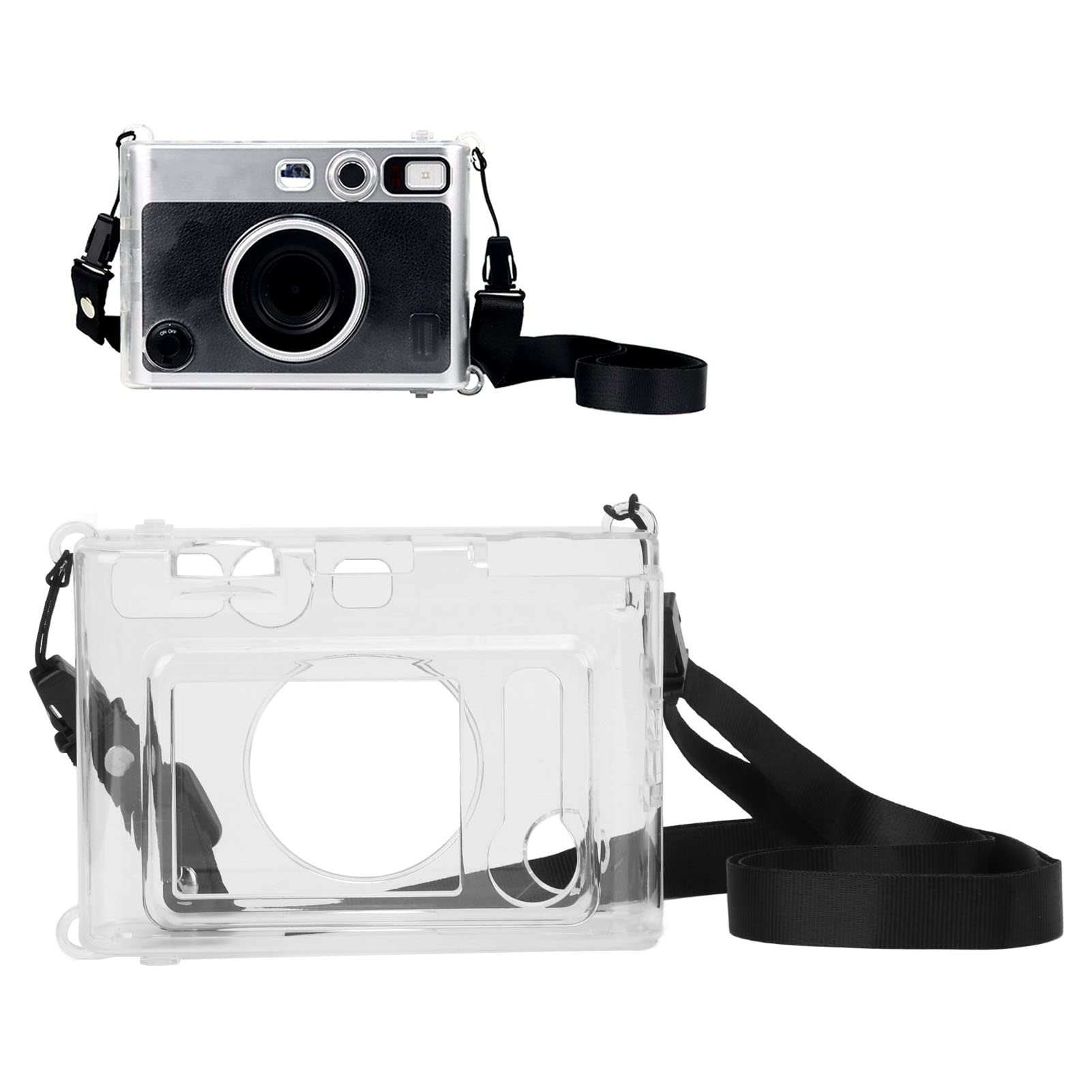 Clear Case for Fujifilm Instax Mini Evo, Protective Clear Hard Camera Case with Shoulder Strap for Fujifilm Instax Mini Evo