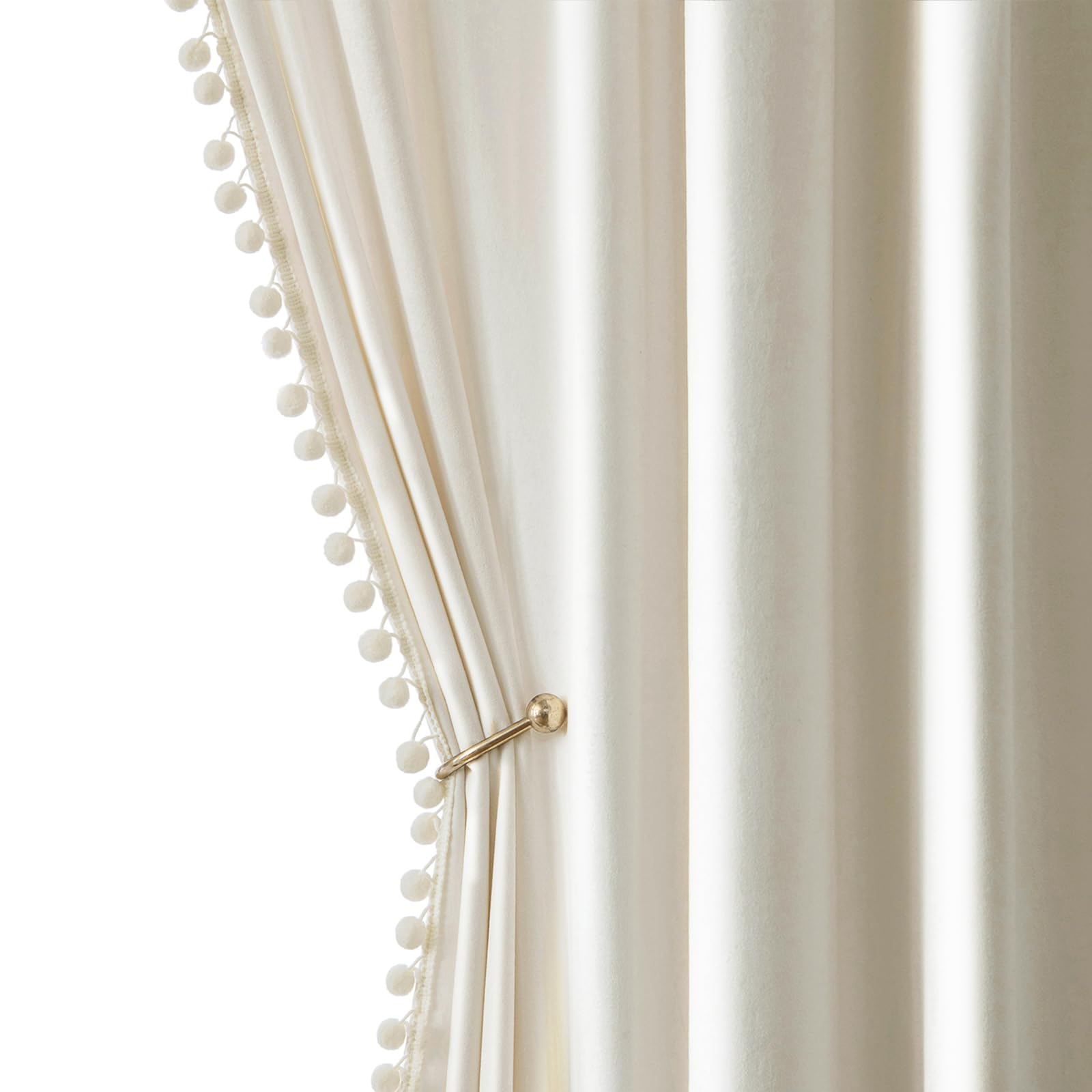 Photo 1 of MIULEE Ivory Pom Pom Velvet Curtains for Bedroom/Living Room Darkening Thermal Insulating 96 Inches Long Creamy White Blackout Curtains with Rod Pocket for Girls Room/Nursery/Home Theater Set of 2