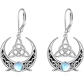 Celtic Earrings for Women 925 Sterling Silver Celtic Moonstone/Abalone Earring Vintage Wiccan Pagan Jewelry Gifts for Men