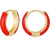 Lourny Small Hoop Earrings for Women, 18K Gold Plated Hypoallergenic Cute Enamel Huggie Earring Gifts for Women