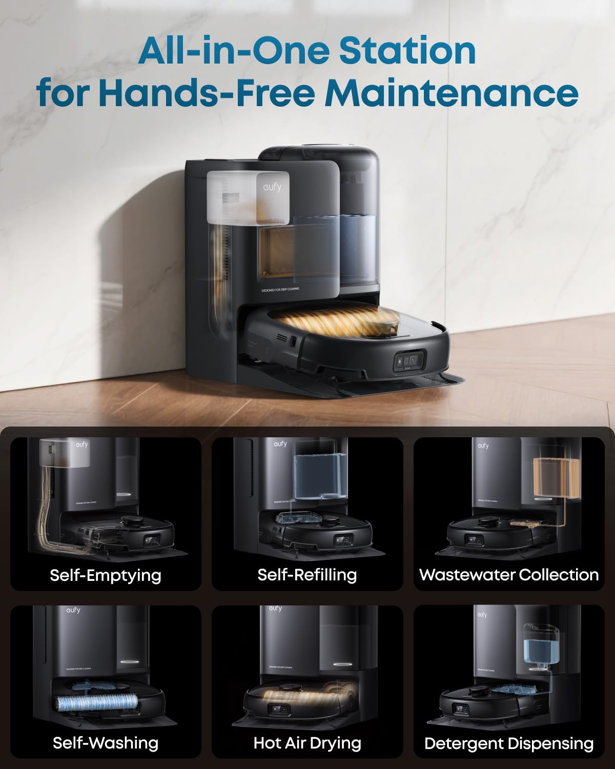 eufy E25 Omni Robot Vacuum Cleaner with Mop, HydroJet System, 20,000 Pa Turbo Powerful Suction, Zero Tangling, Corner-to-Edge Deep Cleaning and Mop Lifting, with Auto All-In-One Station