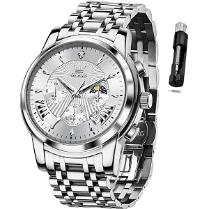 OLEVS Watch for Men Classic Business Dress Analog Quartz Stainless Steel Waterproof Luminous Date Diamond Men Silver Watch