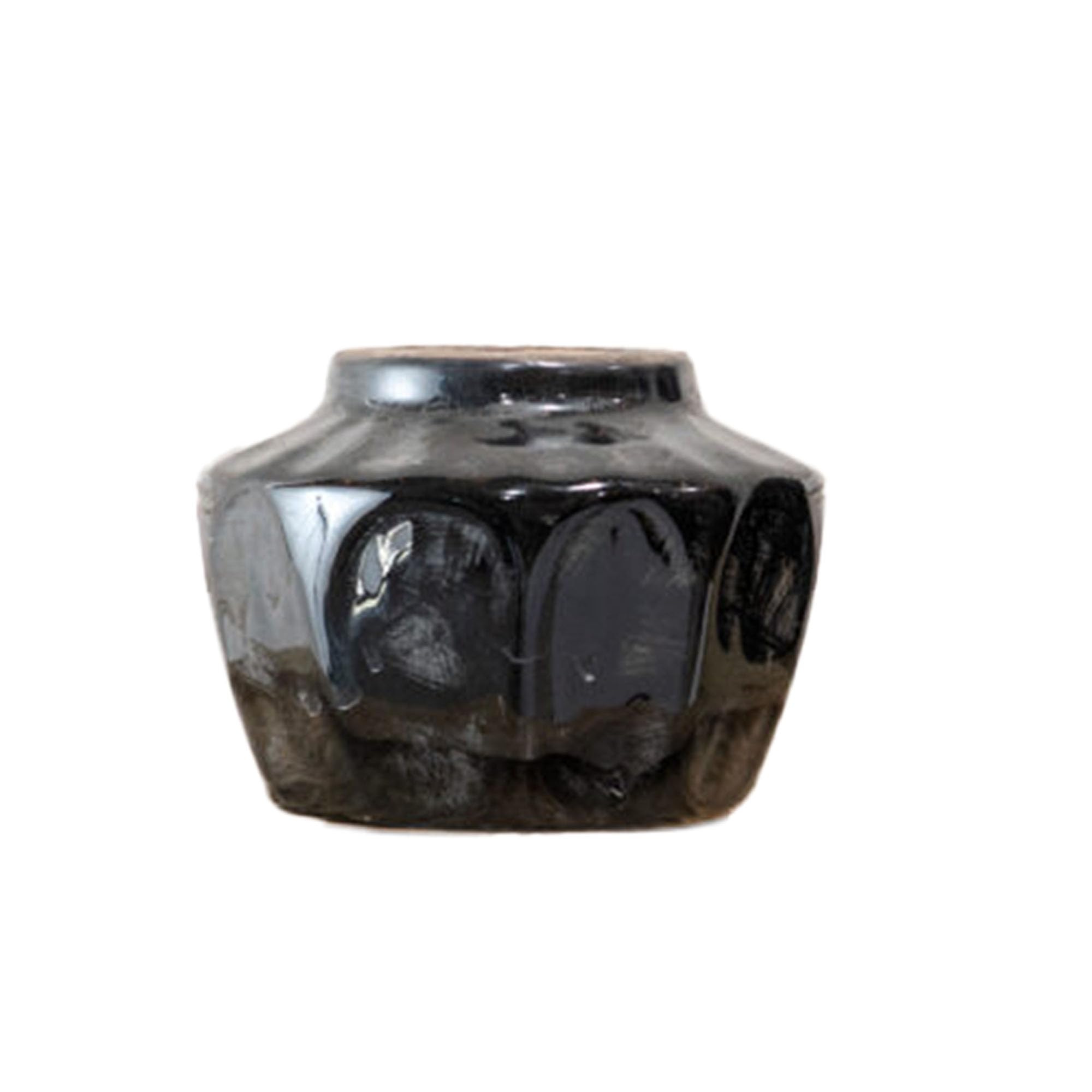 Photo 1 of 100 North PD Home & Garden Decorative and Functional Décor 3 x 4.5 Inch Terra Cotta Ceramic Sculpted Flower Pot Jar Vase, Glossy Black