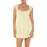 Women's Babydoll Mini Dress Floral Embroidery Summer Sleeveless Loose A Line Flowy Short Sundress for Beach Club Party