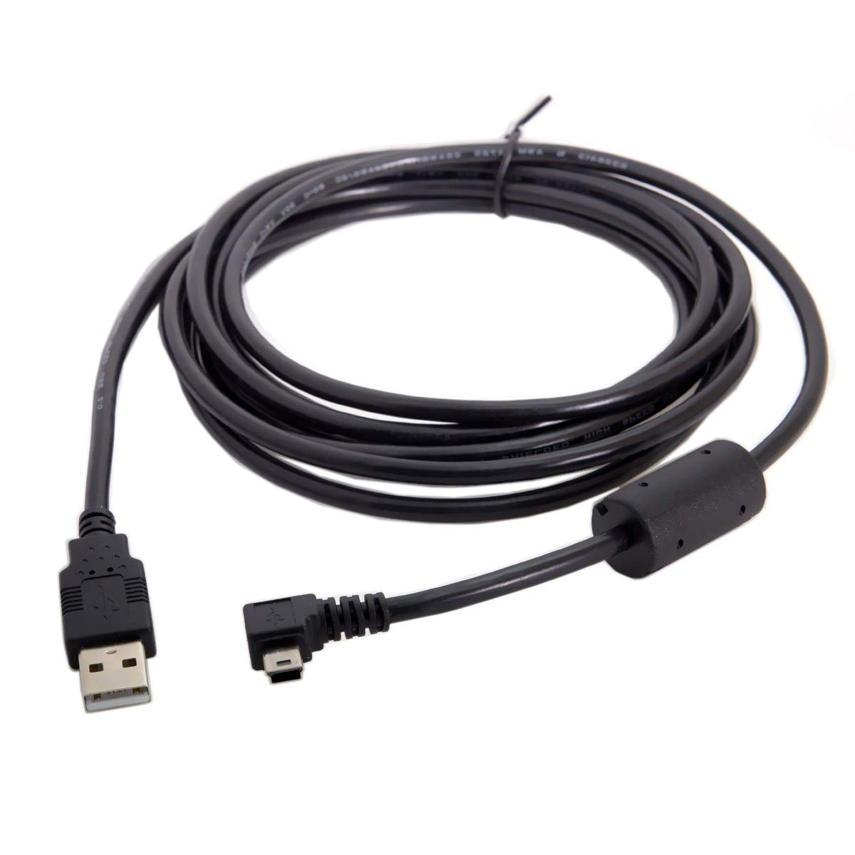 cablecc Mini USB B Type 5pin Male Left Angled 90 Degree to USB 2.0 Male Data Cable with Ferrite 3.0m