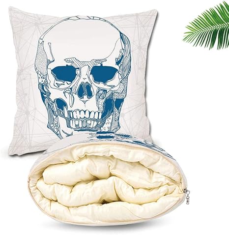 Amazon 頭蓋骨 ひざ掛け 枕キルト兼用オフィス 150cmx150cm 柔軟軽量発熱 吸湿 静電気防止 洗える オールシーズン 柔らかく肌触り 科学要素背景医療テーマイラスト ブランケット 毛布 オンライン通販
