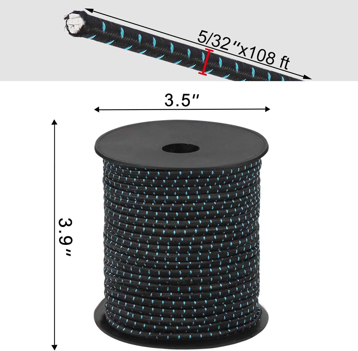 Thanaddo Bungee Cord 5/32 inch(4mm) 100% Stretch Shock Rope Tear Resistant Strap Strong Hold Dacron Polyester Elastic String for Camping, Tie Downs, Commercial Uses - - 