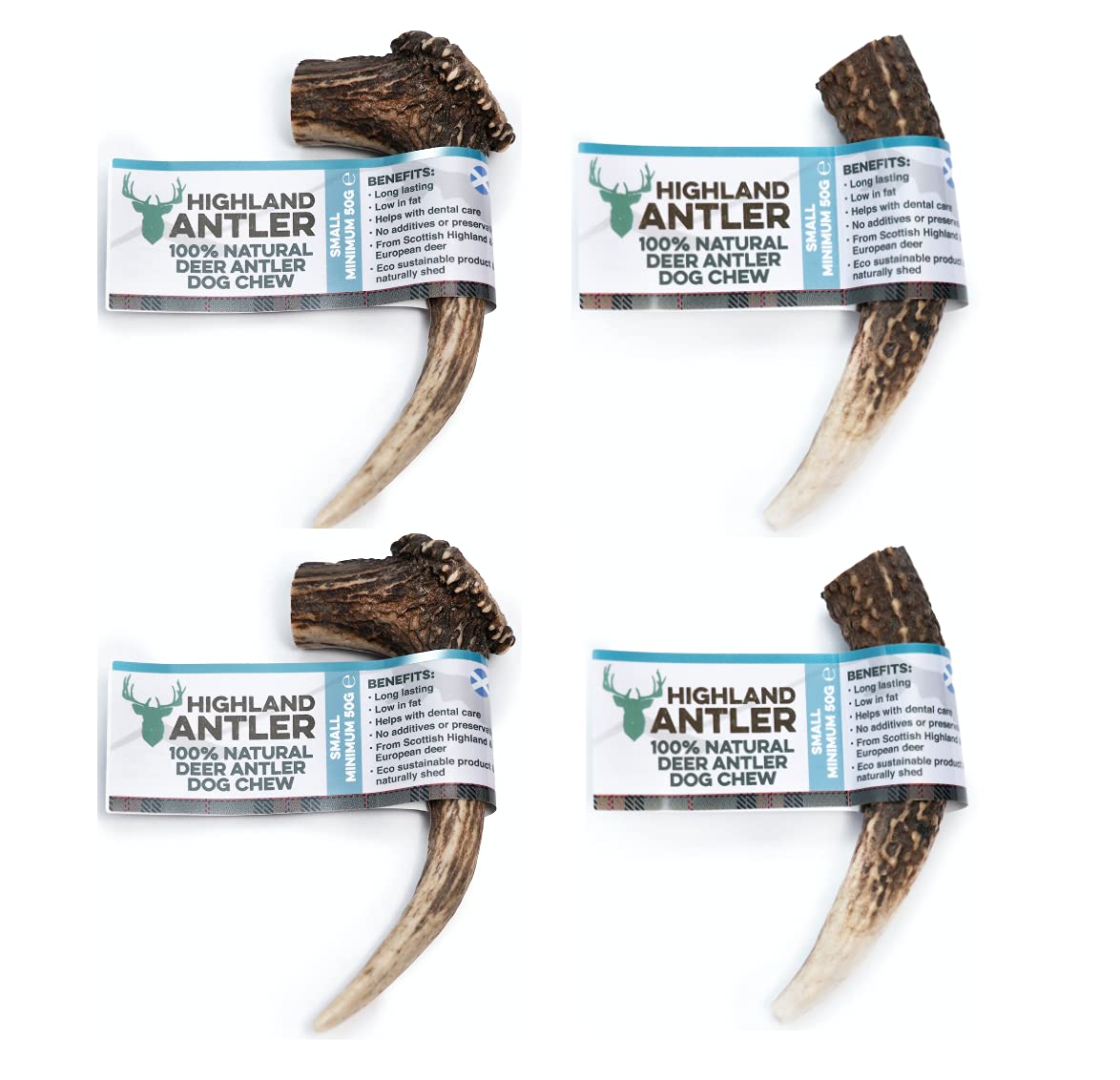 Highland Antler Dog Chew Small Pack of 4 Natural Deer Antler Organic Chew For Small Dogs