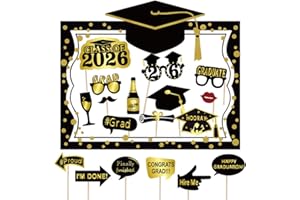 2026 Graduation Selfie Photo Booth Frame Black and Gold with 18Pcs Graduation Photo Booth Props, Upgraded Version with Suppor