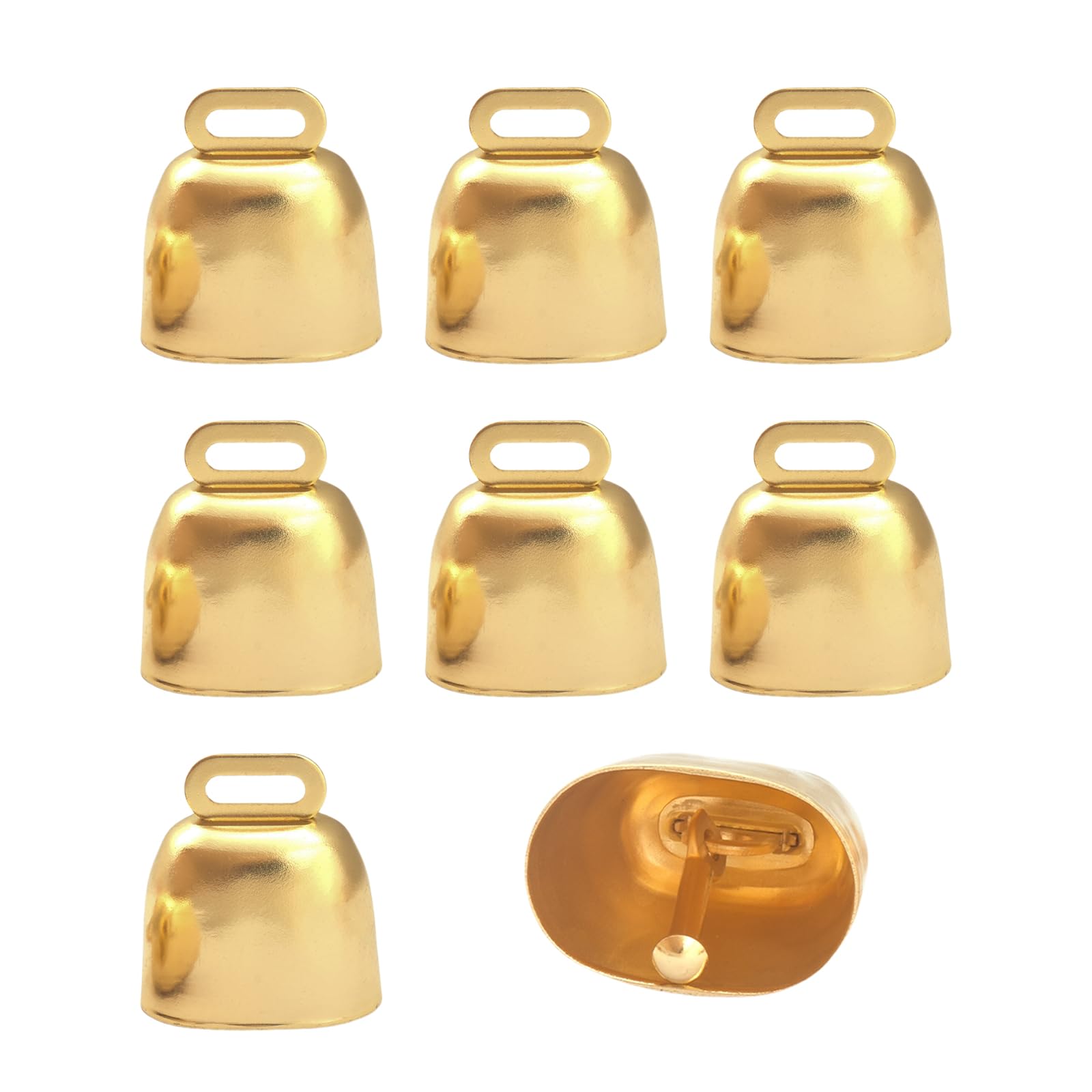 8 Pack Cow Horse Sheep Grazing Copper Bells, Small Metal Brass Bells, Loud Ringing Cowbell Noisemakers, Hanging Jingle Bell for Animal Pet Collar Doors Crafts Christmas Wedding Decor (Gold)