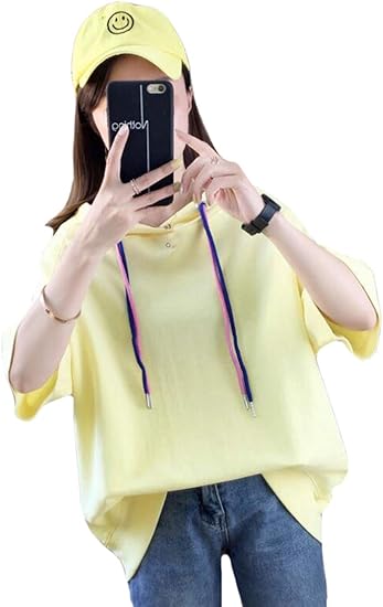 Amazon Piite パーカー レディース 夏服 トップス 無地 フード付き ｔシャツ ゆったり トレーナー パーカー 半袖 トップス スポーツ 学生ｔシャツ カジュアル ロング丈 原宿系 トレーナー パーカー 通販