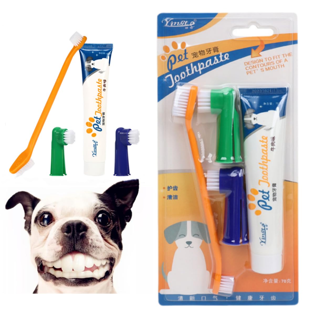 dog Toothbrush and Toothpaste Kit for Pet Dog Puppy Oral Hygiene Care Dental Plaque Tartar Remover Improve Gums Freshen Breath