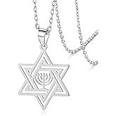 VASSAGO Star of David Necklace for Women Jewish Star with Menorah Necklace Stainless Steel Hanukkah Pendant Necklace for Men Israel Religious Jewelry