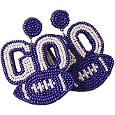 Football Earrings for Women Handmade Beaded Game Day Earrings Ribbon GO TOUCH DOWN Letter Earrings