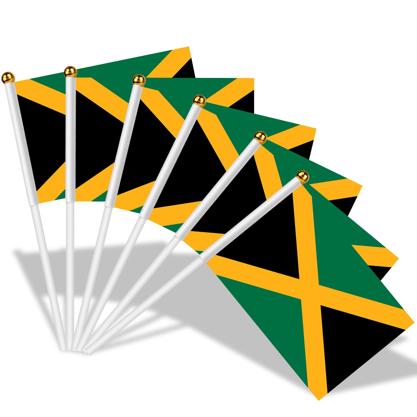 AhfuLife 30pcs Jamaica Flags on Sticks for Party Decorations, 14 x 21cm Hand Held Caribbean Flags, Small Jamaican Flag with 30cm White Pole for Culture Day National Day Sports Garden Street Decor — image 1