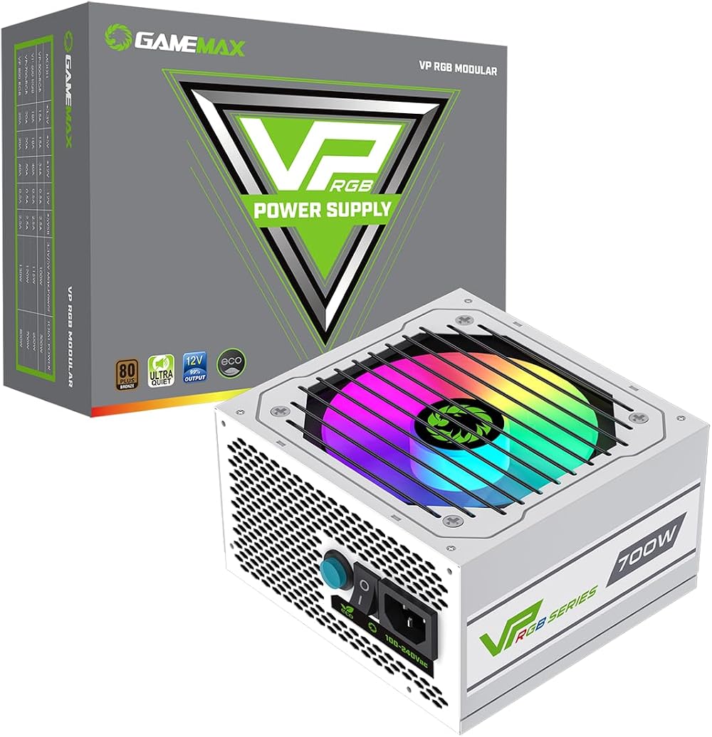 GameMax VP-Series 700W 80 Plus Bronze PSU Semi-Modular RGB Fan White VP-700-RGB