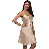 FADSHOW Women's Satin Spaghetti Strap Nightgown Sleeveless Sleepwear Silky Slip Dress Sexy Negligee Lingerie Short Nightdress