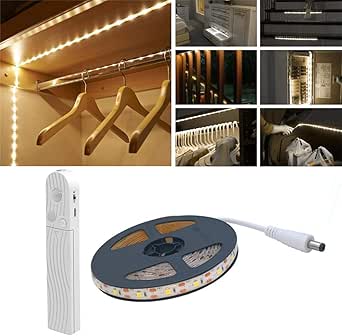 Luz de armario para sensor de movimiento,2M 120 LED 6500K Tira de LED