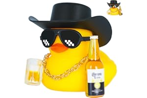 Mini Rubber Duck with Cowboy Hat Set (Includes Mini Hat, Mosaic Glasses, Gold Necklace, Beer Mug, and Beer Bottle), with Tape