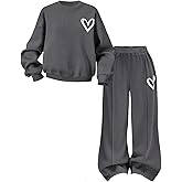 Floerns Girl's 2 Piece Cute Sweatsuits Heart Graphic Crewneck Sweatshirts and Sweatpants