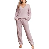 Snuggle Sac Womens Pajama Sets 2 Piece Cozy Winter Fluffy Fuzzy Pajamas V Neck Long Sleeve Lounge Set