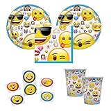Official Emoji party supplies for 16 guests - cake plates, napkins, cups plus bonus stickers by Combined Brands