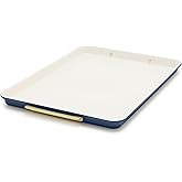 GreenPan Bakeware 13"x18" Half Baking Sheet Pan, Ceramic Nonstick Baking Pan, PFAS & BPA Free, Gold Handles, Durable Steel, Versatile & Space Saving Ovenware, Freezer to Oven Dish, Oxford Blue