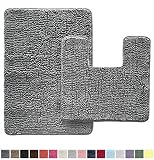 GORILLA GRIP Original Shaggy Chenille 2 Piece Area Rug Set, Includes Square U-Shape Contoured Toilet Mat & 30x20 Bathroom Rugs, Machine Wash/Dry Mats, Soft, Plush Rugs for Tub Shower & Bath Room, Gray