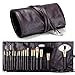 Makeup Brush Rolling Case Pouch Holder Cosmetic Bag Organizer Travel Portable 18 Pockets Cosmetics Brushes Leather Case BROWN Color